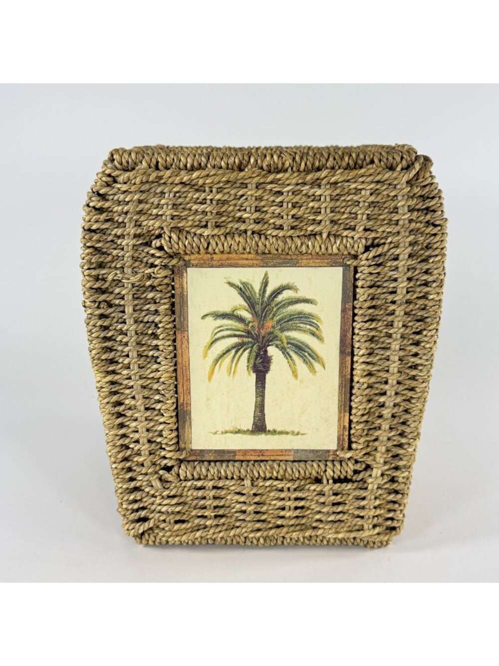 Wicker Rattan Wastebasket Palm Tree Plaque Resin Tropical Home Decor